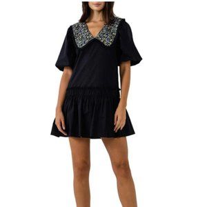 English Factory black minidress floral collar - size Large